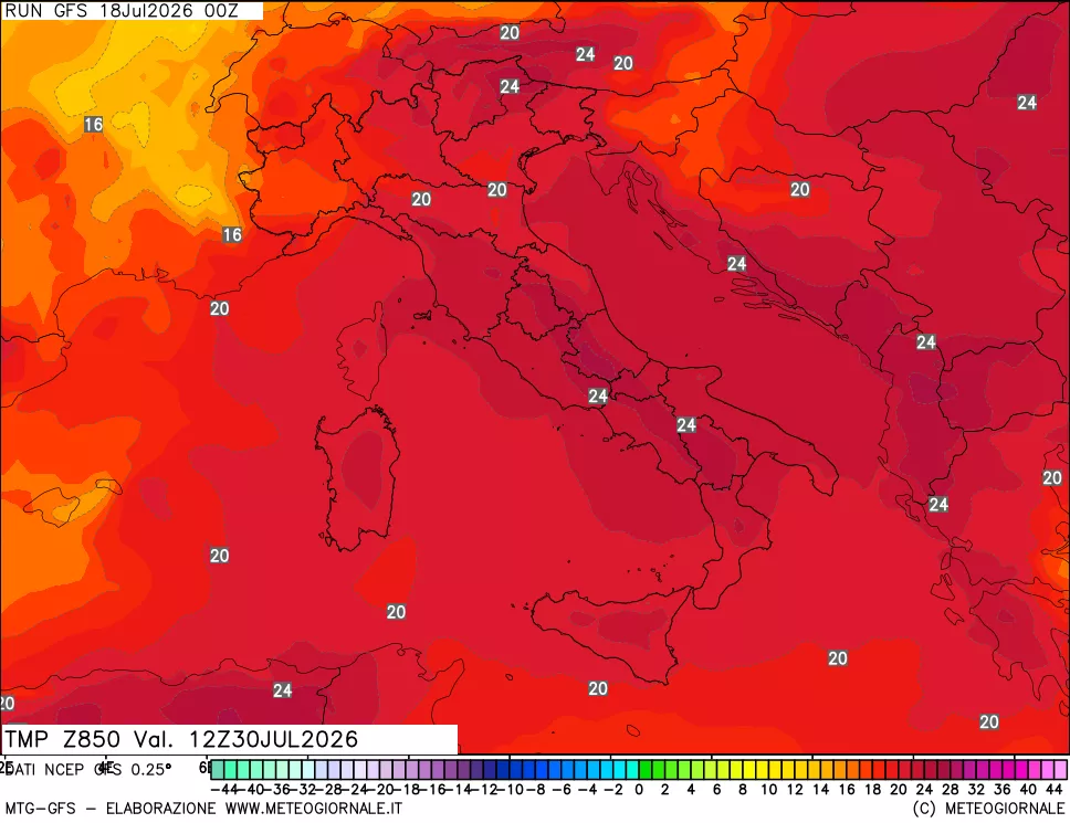 mappa 850 hPa Temp