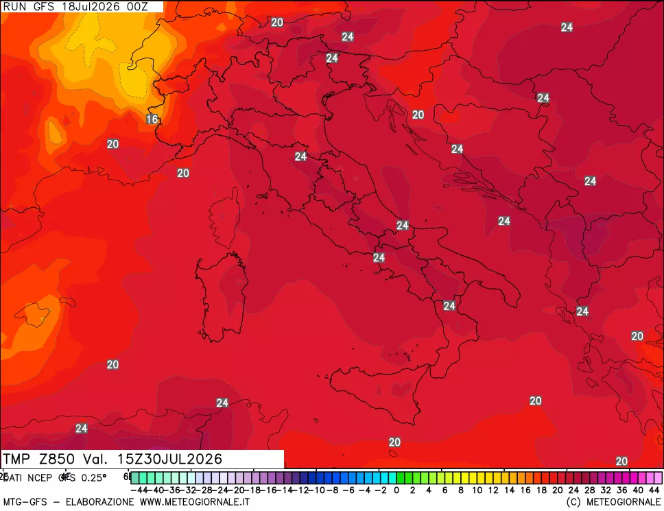 mappa 850 hPa Temp
