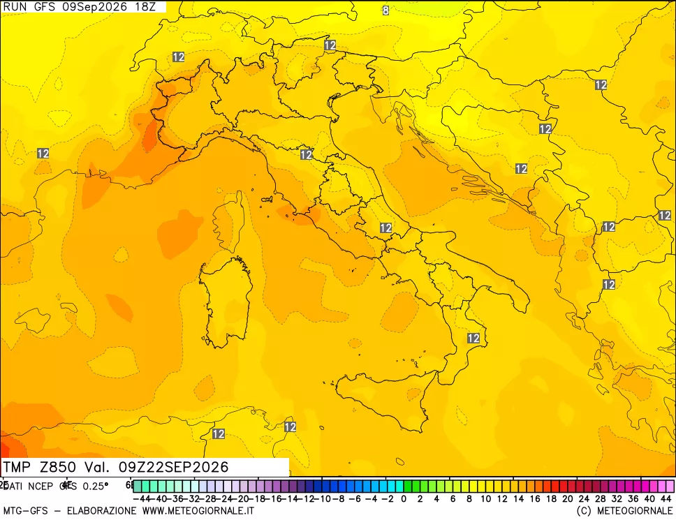 mappa 850 hPa Temp