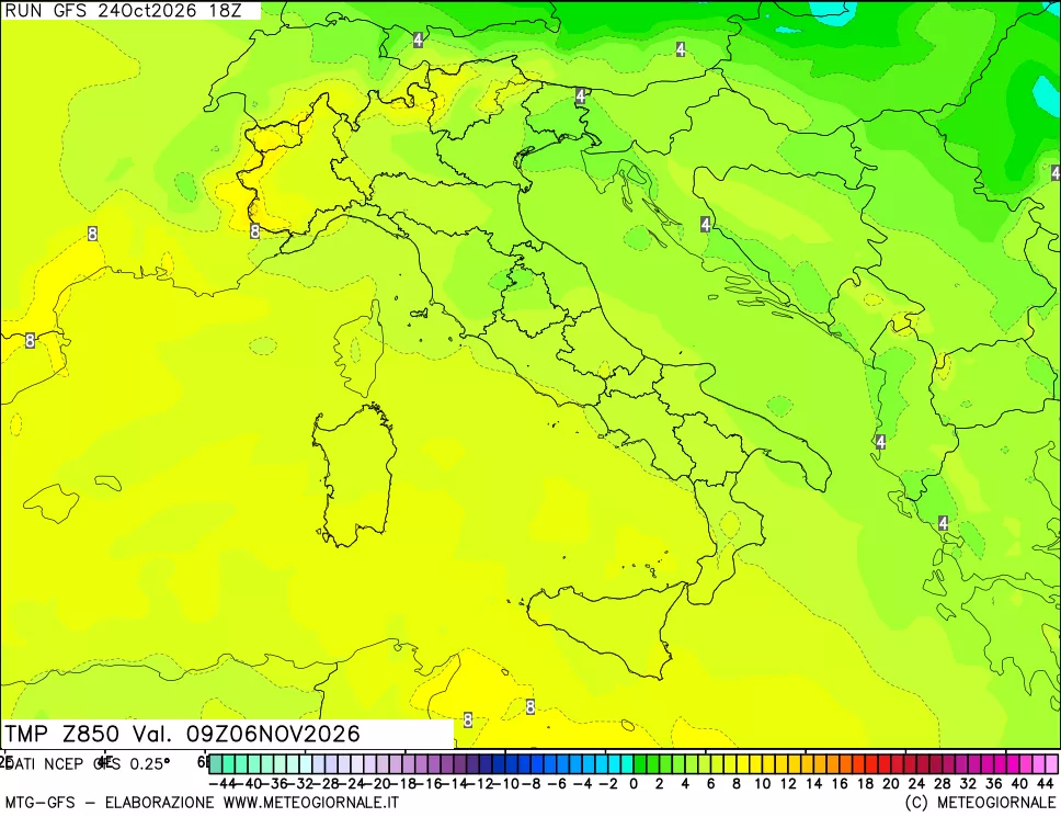 mappa 850 hPa Temp