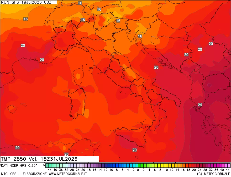mappa 850 hPa Temp