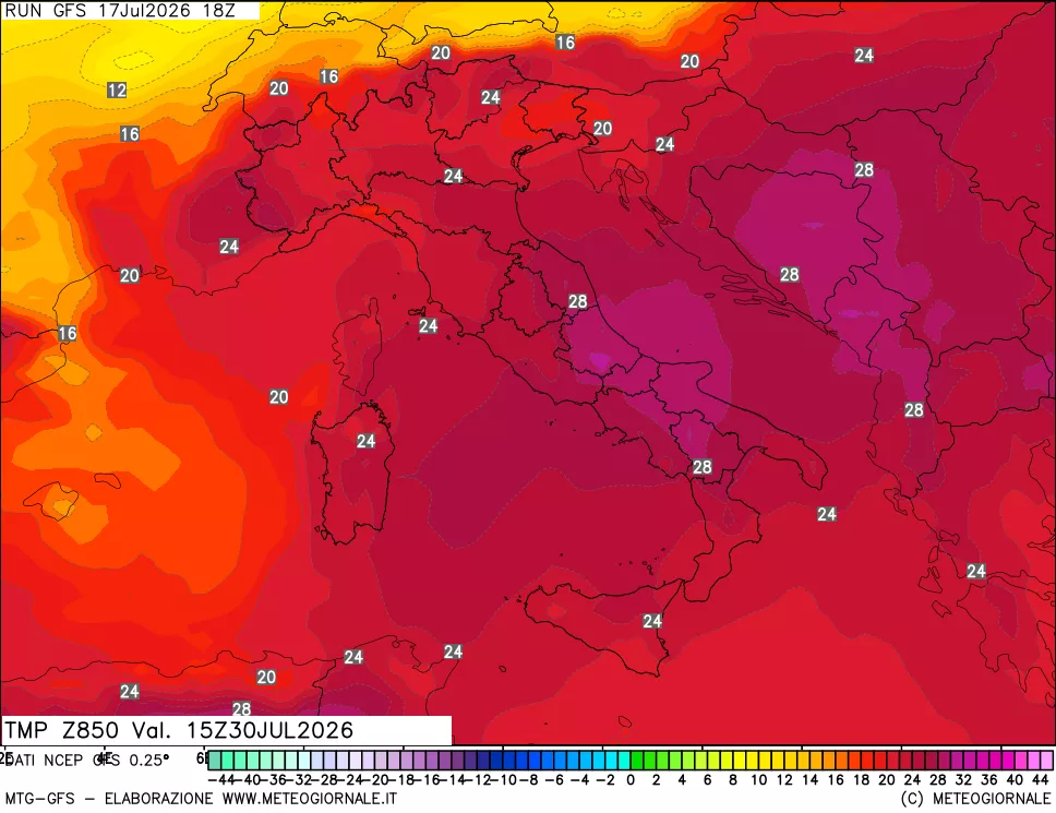 mappa 850 hPa Temp