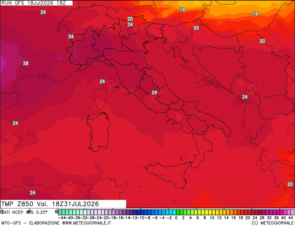 mappa 850 hPa Temp