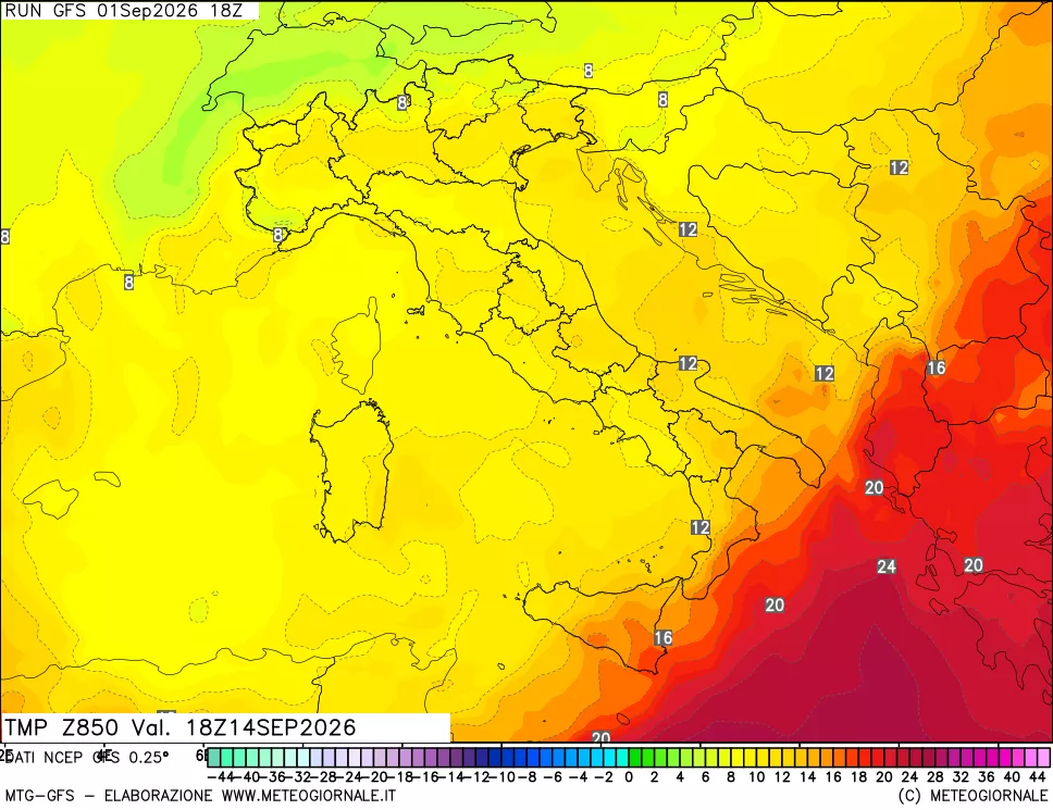 mappa 850 hPa Temp