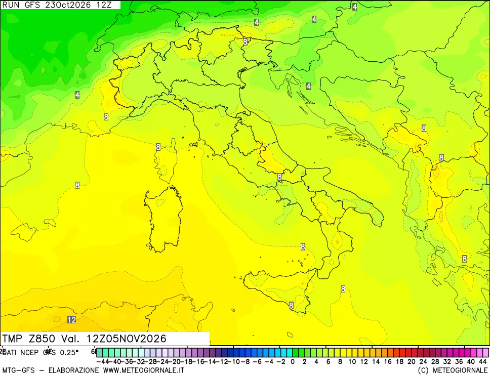 mappa 850 hPa Temp