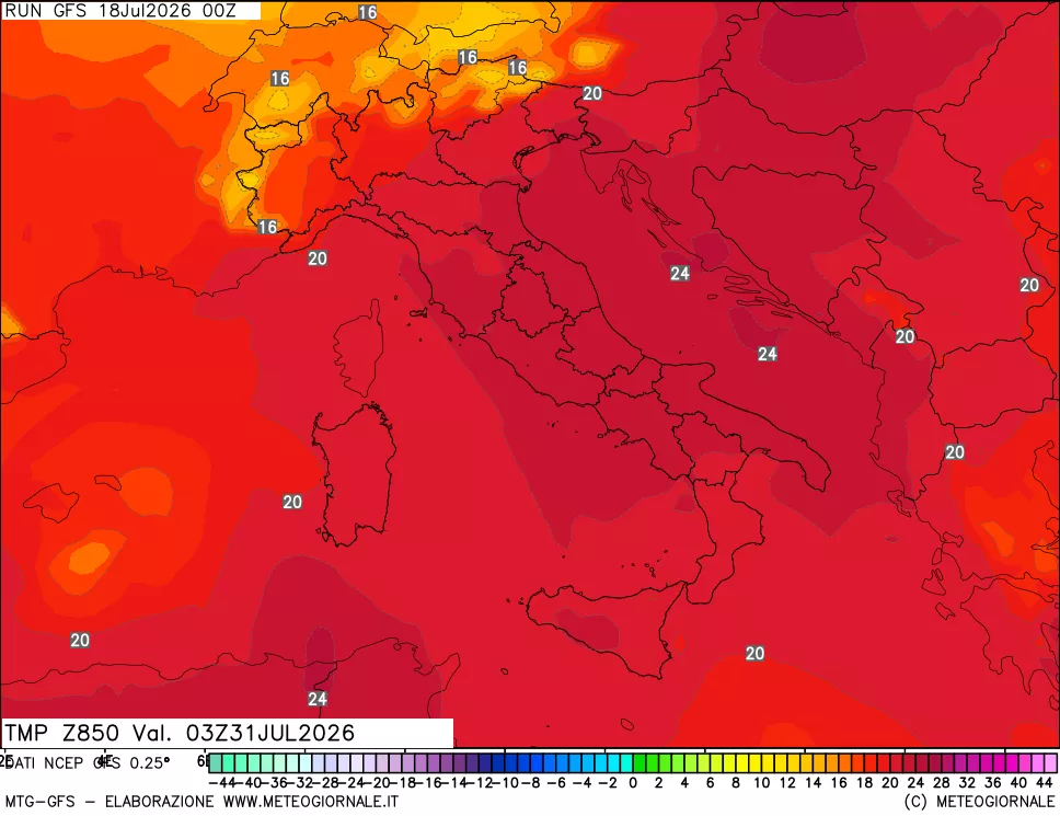 mappa 850 hPa Temp
