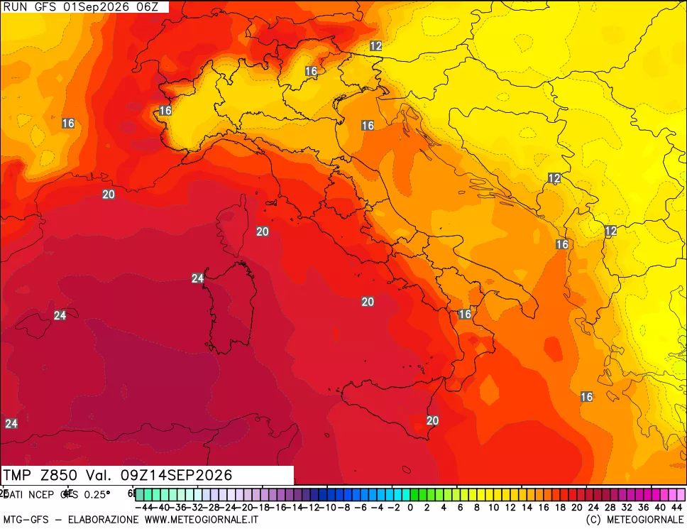 mappa 850 hPa Temp