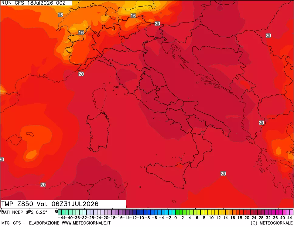 mappa 850 hPa Temp