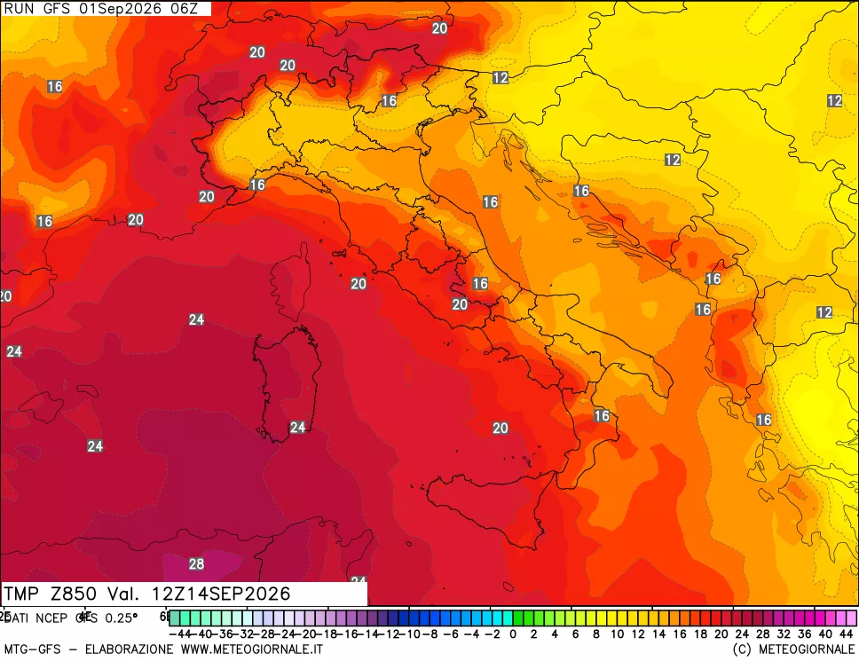 mappa 850 hPa Temp