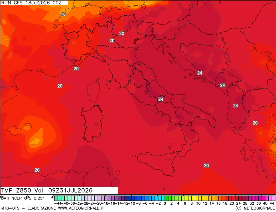 mappa 850 hPa Temp