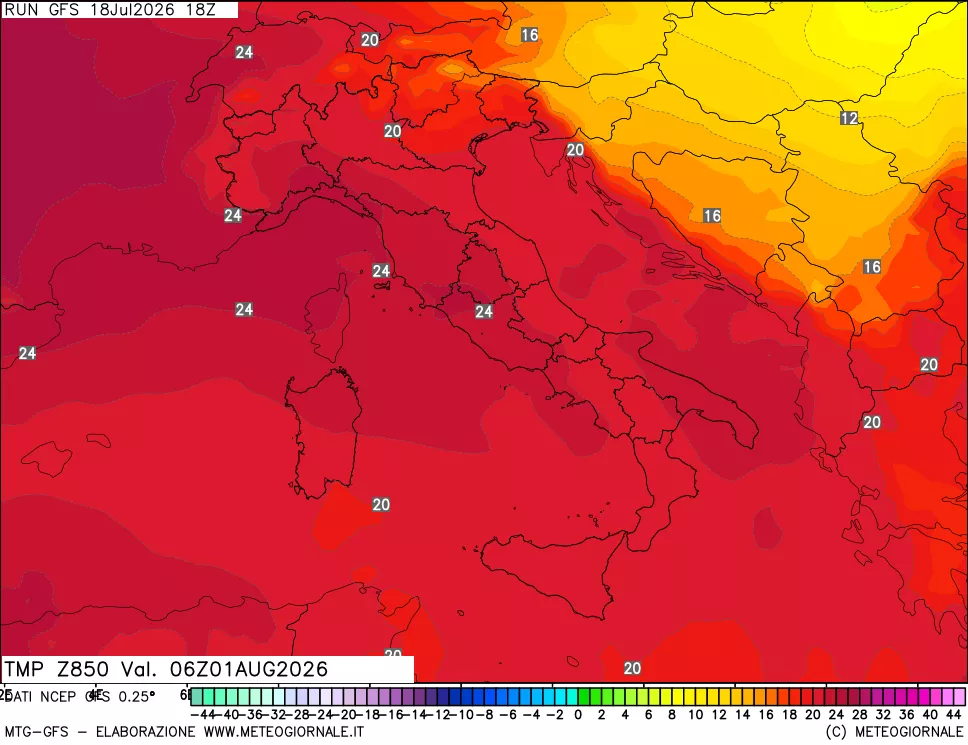 mappa 850 hPa Temp