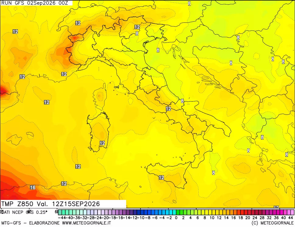 mappa 850 hPa Temp