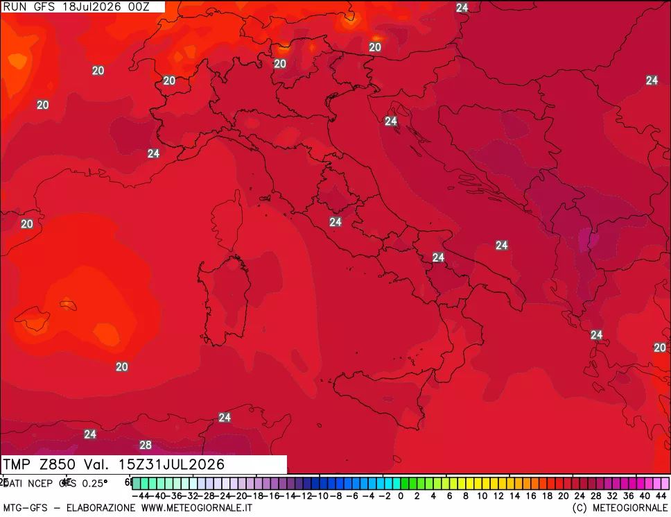 mappa 850 hPa Temp