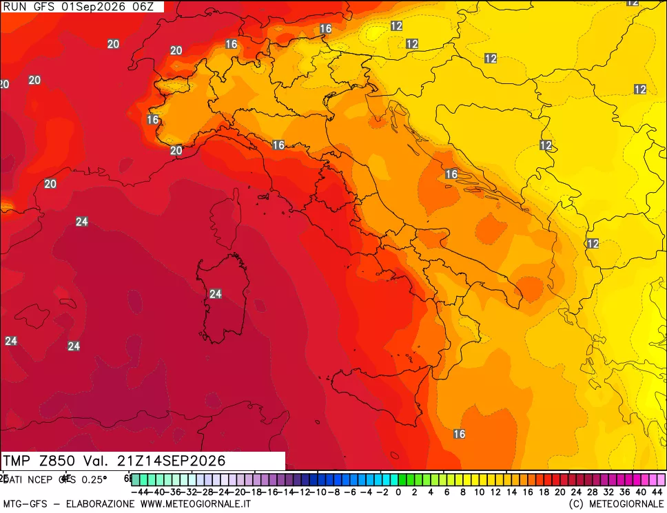 mappa 850 hPa Temp