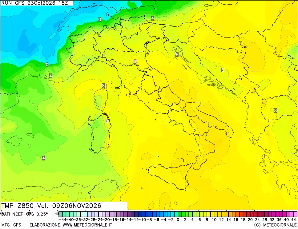 mappa 850 hPa Temp