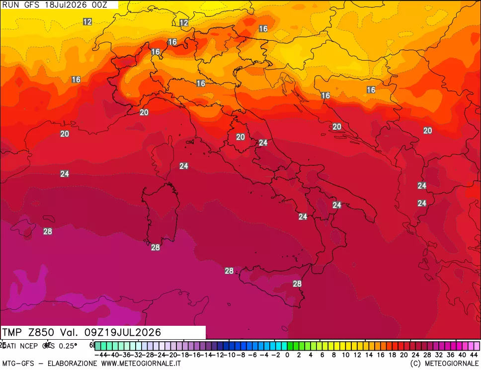mappa 850 hPa Temp