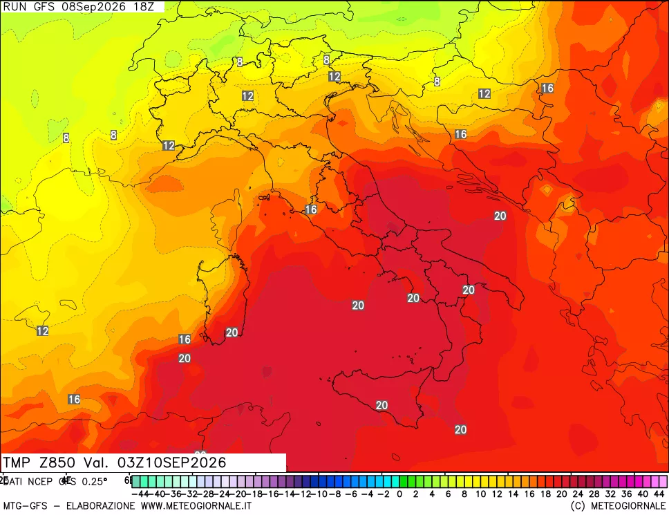 mappa 850 hPa Temp