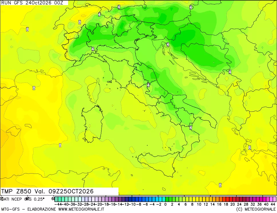 mappa 850 hPa Temp