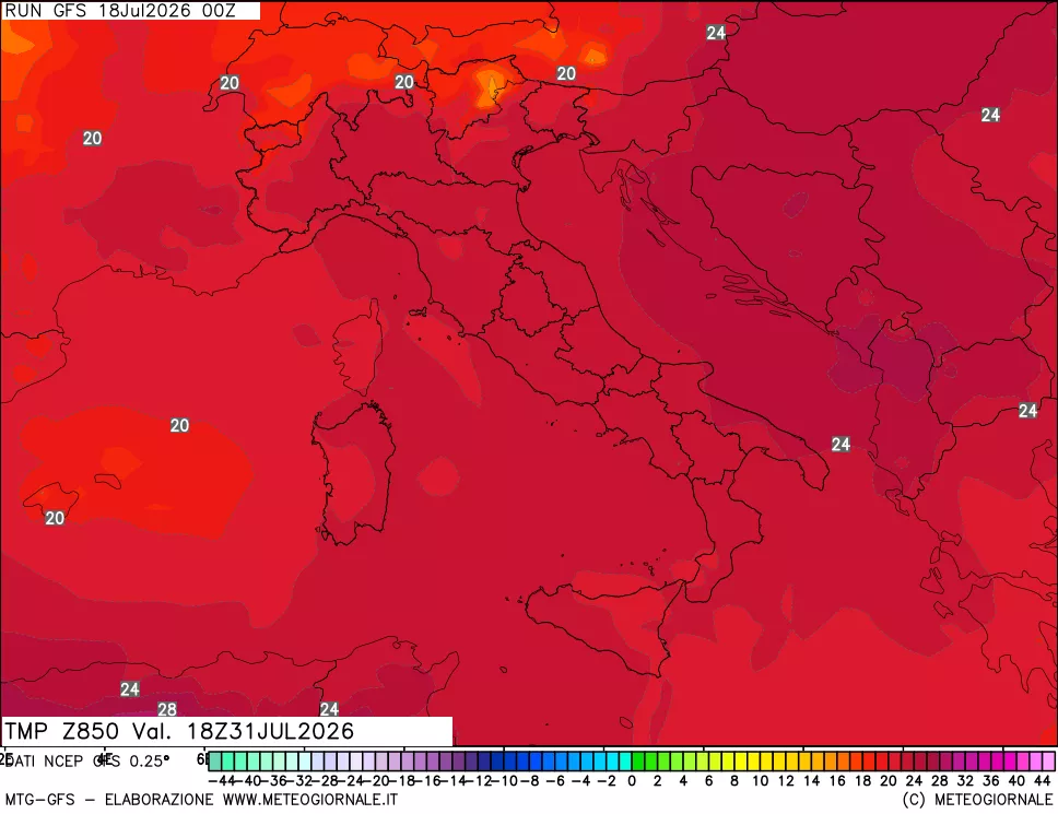 mappa 850 hPa Temp