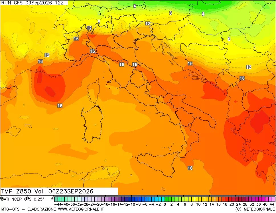 mappa 850 hPa Temp