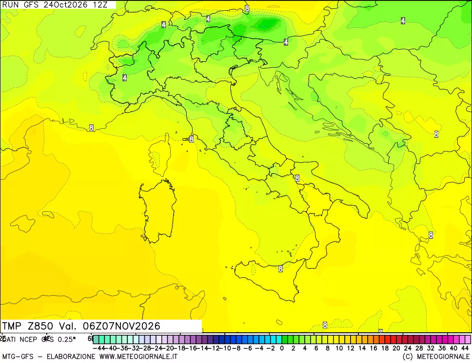 mappa 850 hPa Temp