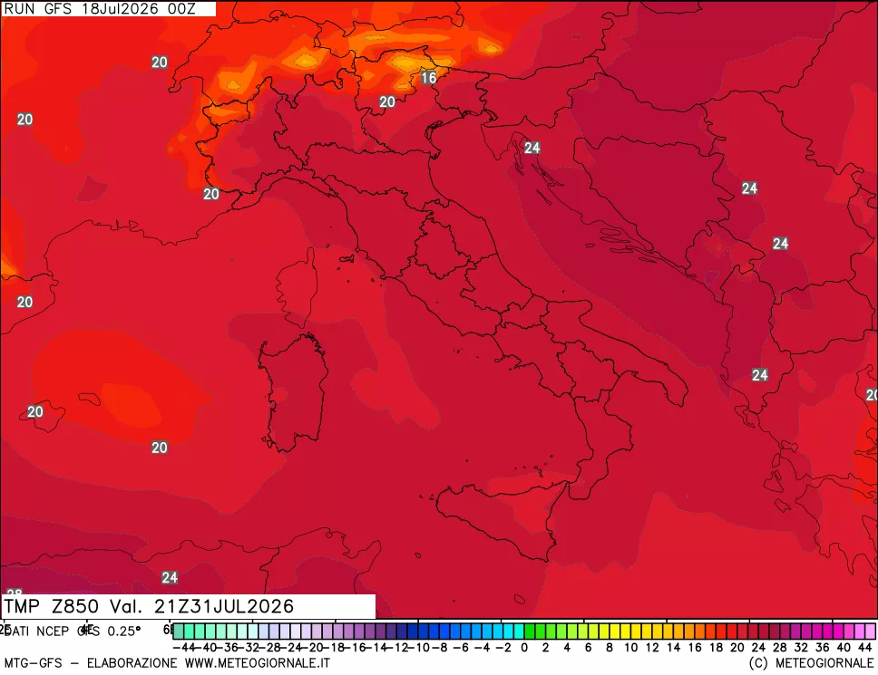 mappa 850 hPa Temp