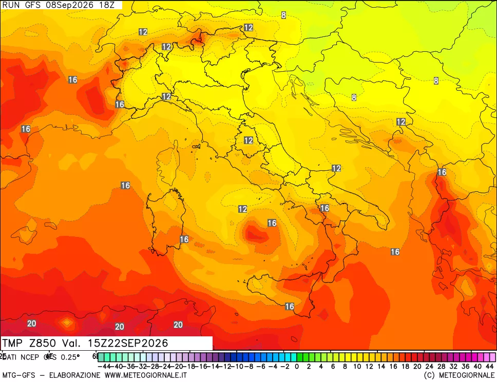 mappa 850 hPa Temp