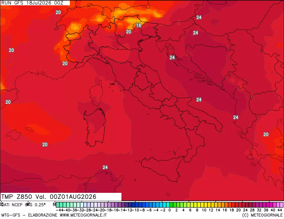 mappa 850 hPa Temp