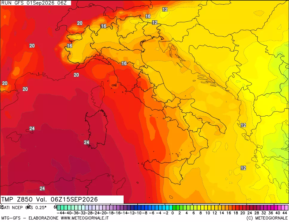 mappa 850 hPa Temp