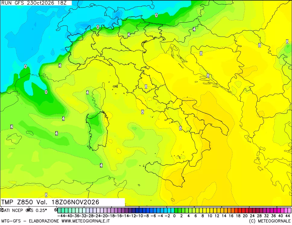 mappa 850 hPa Temp