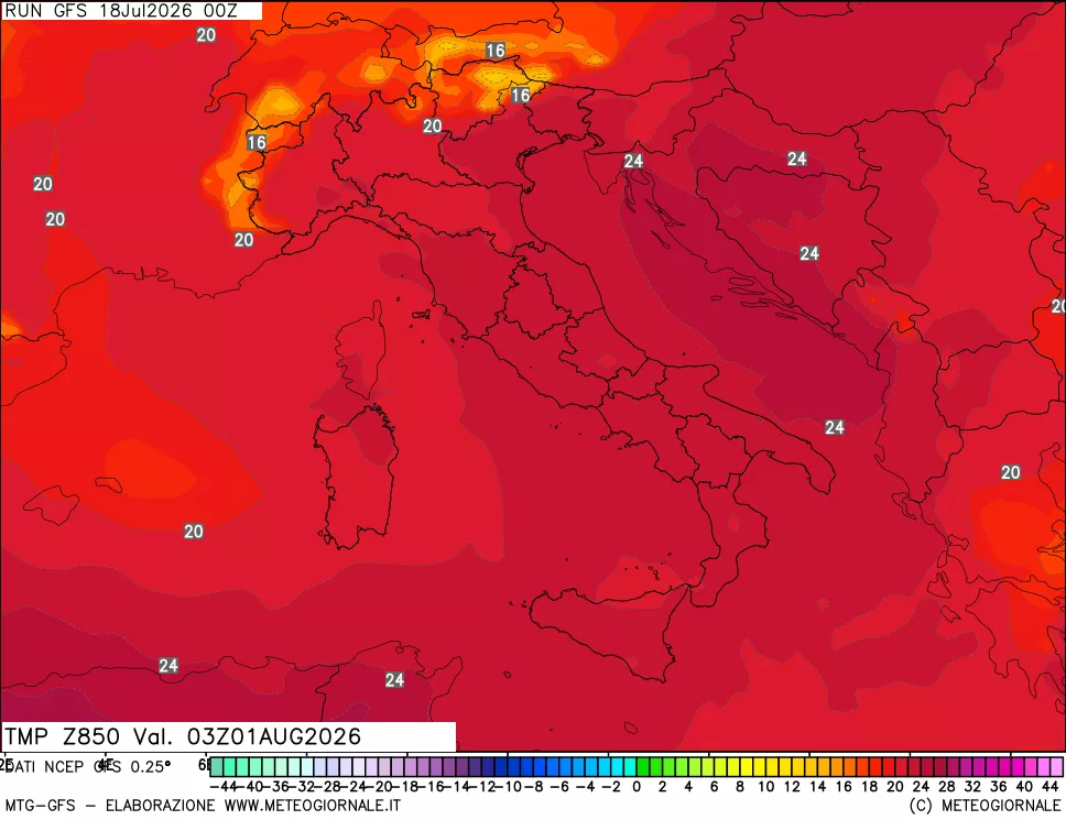 mappa 850 hPa Temp
