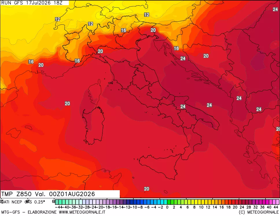 mappa 850 hPa Temp