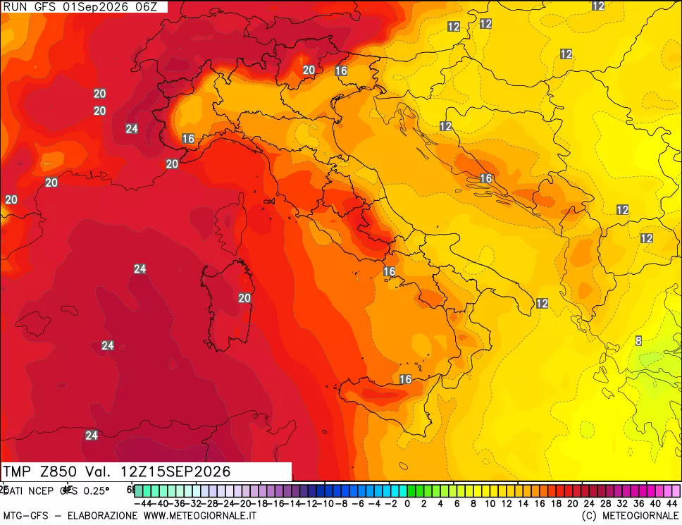 mappa 850 hPa Temp