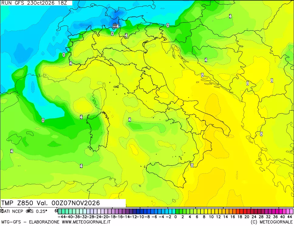 mappa 850 hPa Temp