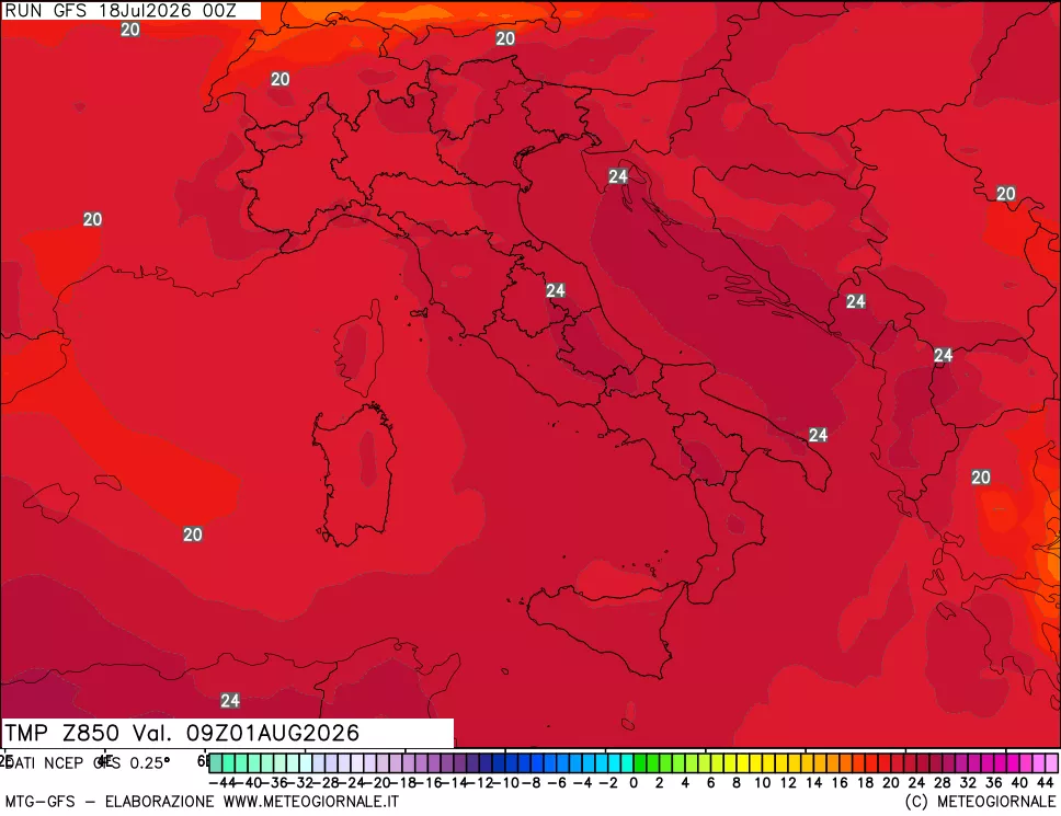 mappa 850 hPa Temp