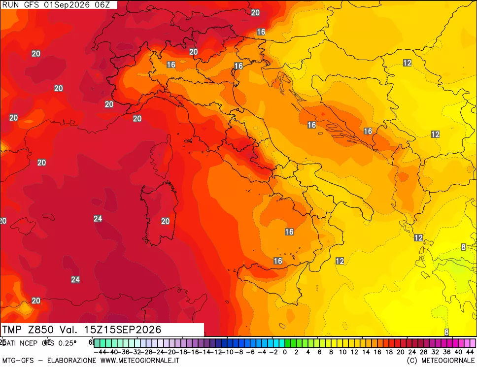 mappa 850 hPa Temp