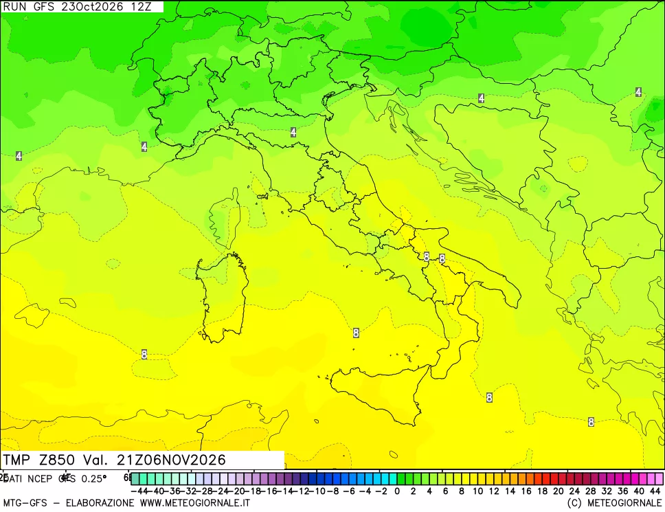 mappa 850 hPa Temp