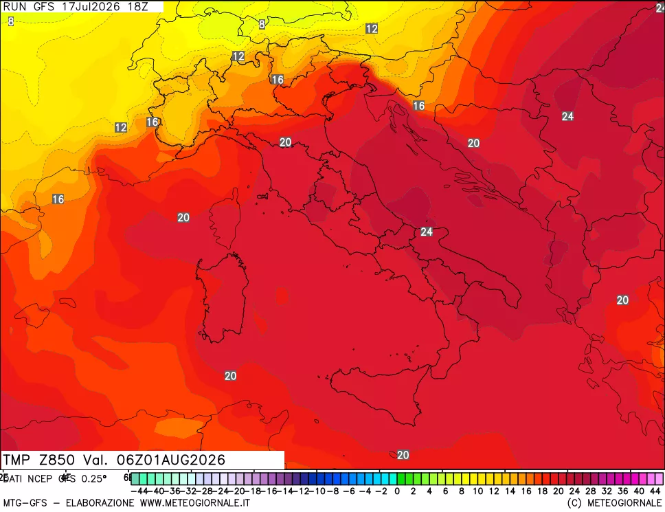 mappa 850 hPa Temp