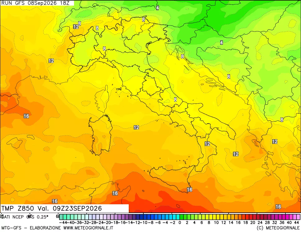 mappa 850 hPa Temp