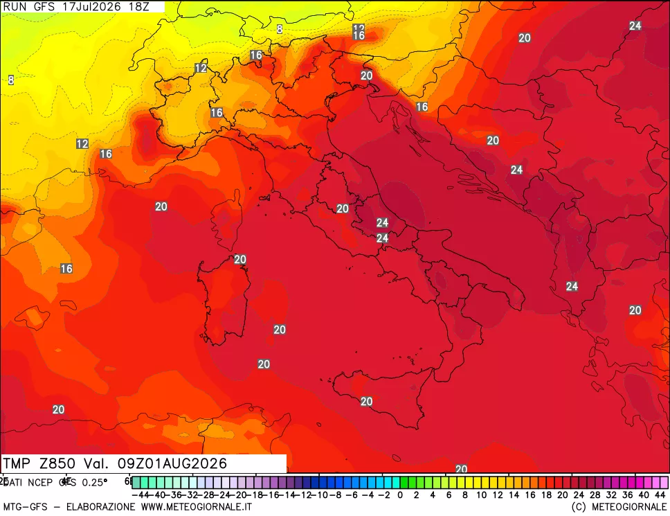 mappa 850 hPa Temp