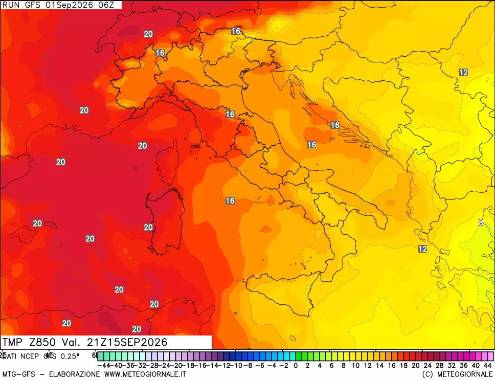 mappa 850 hPa Temp