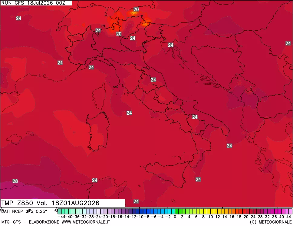 mappa 850 hPa Temp