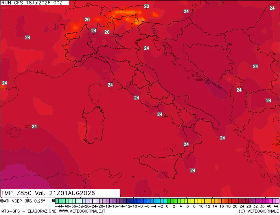mappa 850 hPa Temp