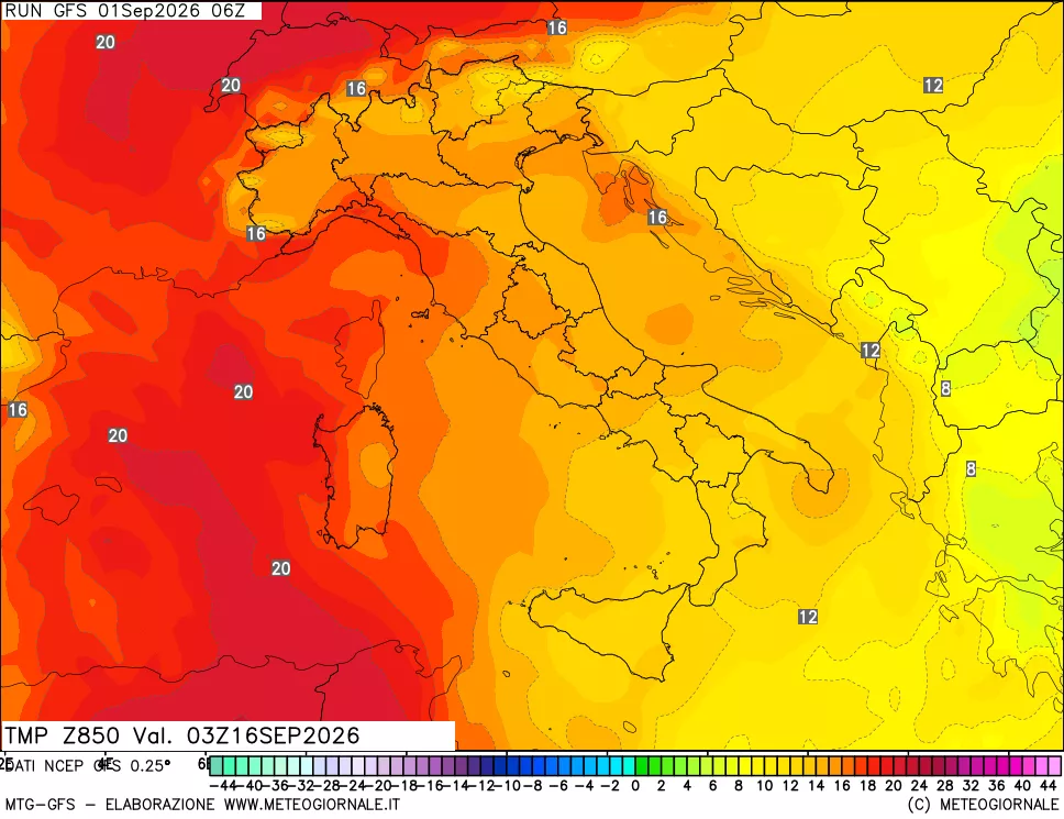 mappa 850 hPa Temp