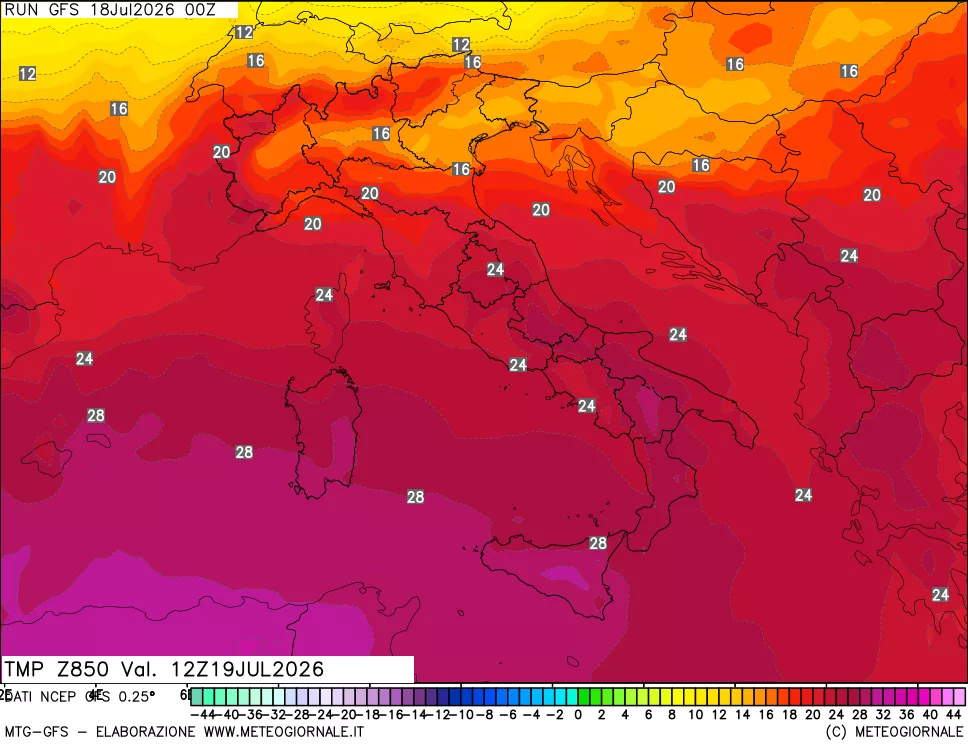 mappa 850 hPa Temp