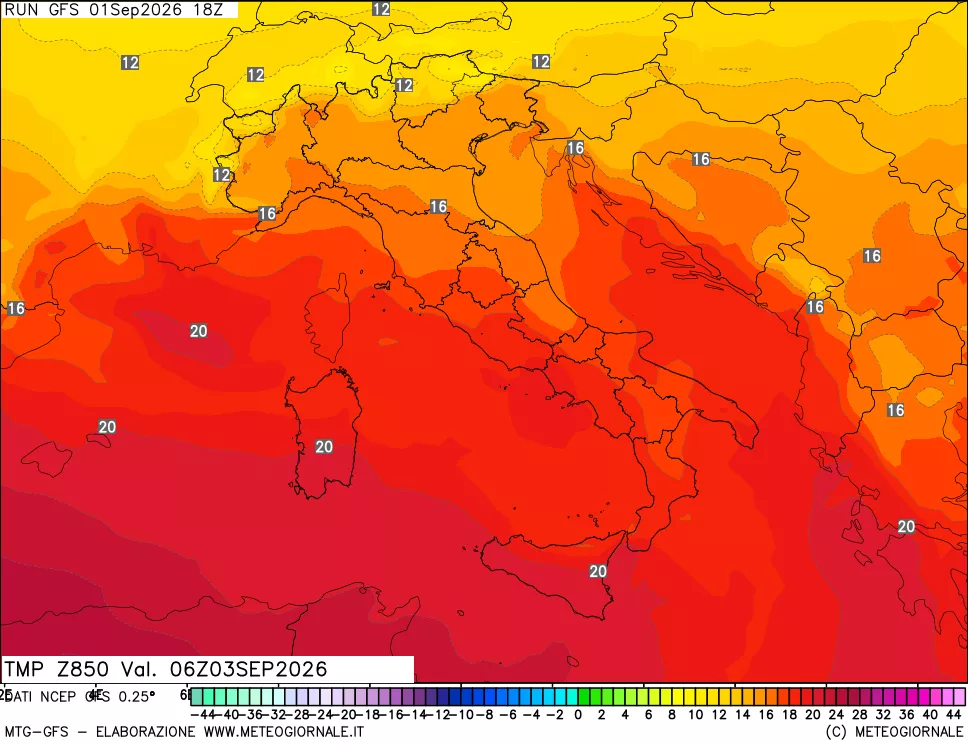 mappa 850 hPa Temp