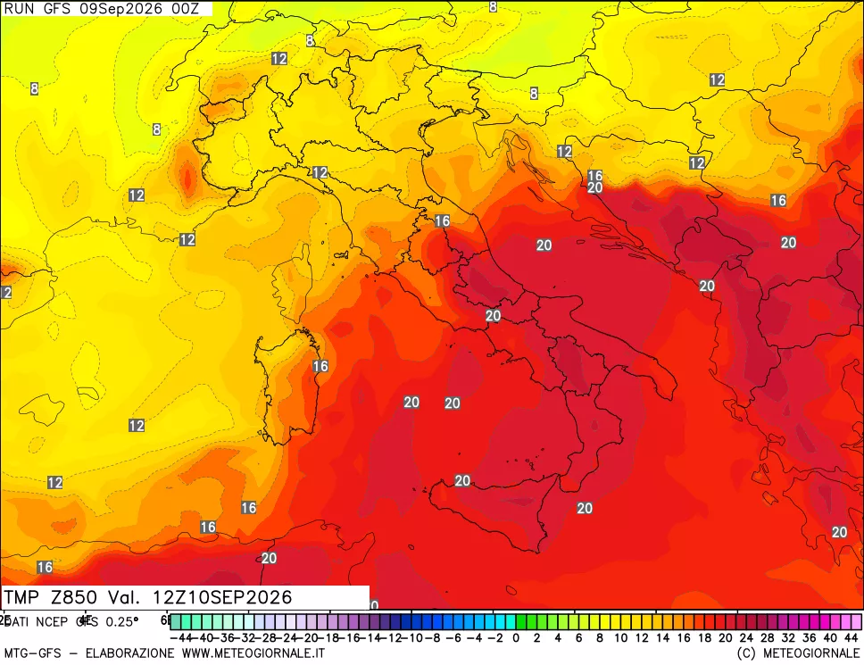 mappa 850 hPa Temp