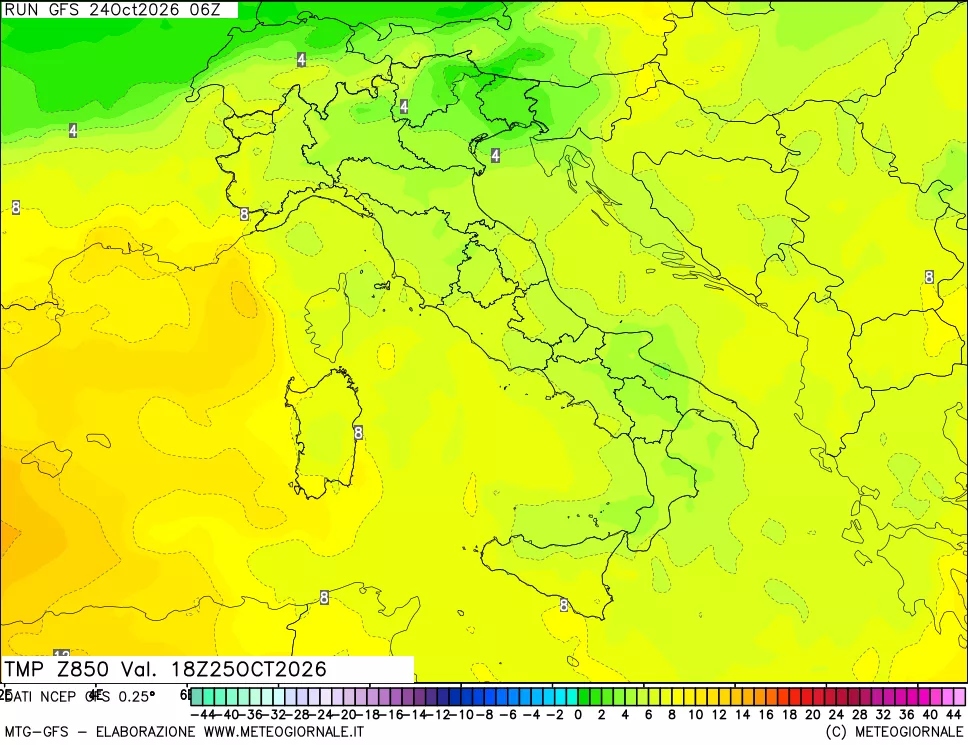 mappa 850 hPa Temp