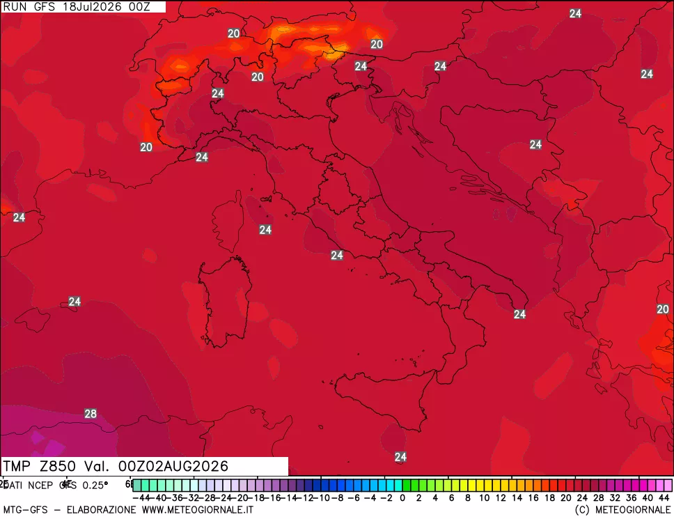 mappa 850 hPa Temp