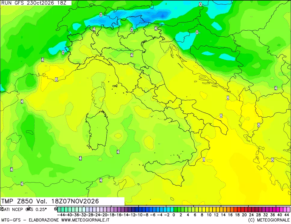 mappa 850 hPa Temp